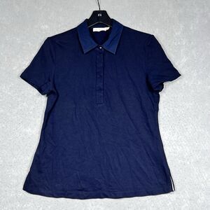 Tory Burch Polo Shirt Size Medium Navy Blue Collar Short Sleeve Button Shirt